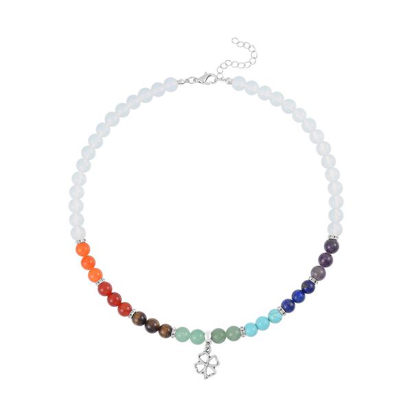 2er Set - Gl&uuml;cksklee Anh&auml;nger Set mit Mehrfarbigen und Opalit Edelsteinperlen Chakra Halskette und Armband image number 3