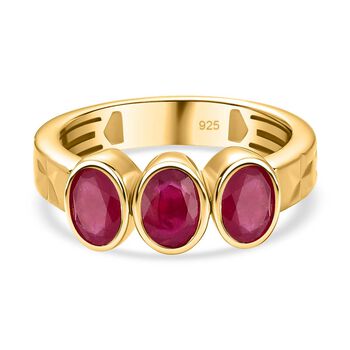 Afrikanischer Rubin (Fissure gef&uuml;llt) Ring, 925 Silber Gelbgold Vermeil (Gr&ouml;&szlig;e 19.00) ca. 1.92 ct