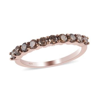 Champagner Diamant Half Eternity-Ring, 925 Silber Ros&eacute;gold Vermeil (Gr&ouml;&szlig;e 17) ca. 0,75 ct