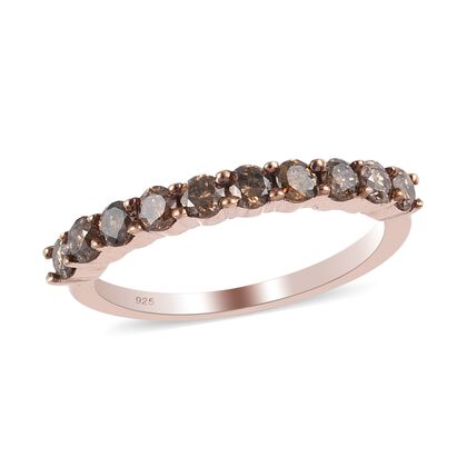 Champagner Diamant Half Eternity-Ring, 925 Silber Roségold Vermeil (Größe 17.00) ca. 0,75 ct