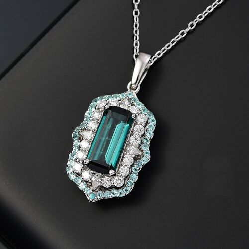 RHAPSODY zertifiziert und geprüft AAAA Indigolith, Paraiba Turmalin und VS-EF Diamant Anhänger mit 45cm Kette in 950 Platin - 3,46  ct. image number 1