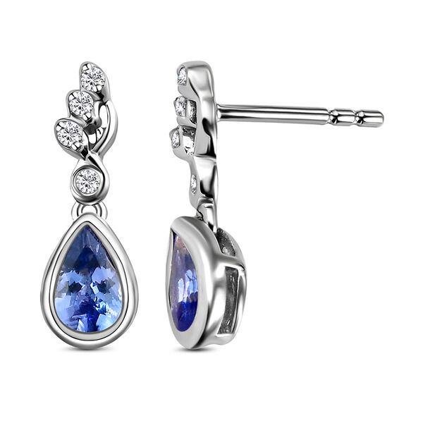 Tansanit und Zirkon Tropfen Ohrringe in Silber  1,07 Ct image number 4