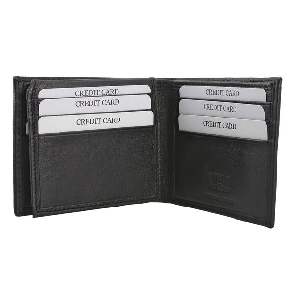 Klassische Bifold Herren-Geldbörse, 100% echtes Leder, RFID geschützt, schwarz image number 5