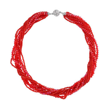 2er Set - Rot Kristall, Wei&szlig;er Kristall Halskette und Ohrringe