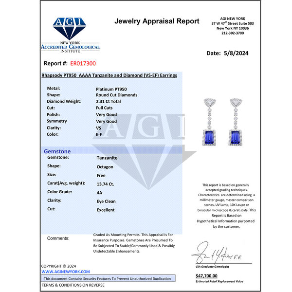 Chairman's Vault Collection - zertifiziert und gepr&uuml;ft RHAPSODY AAAA Tansanit und VS-EF Diamant Ohrringe in 950 Platin - 16,06 ct. image number 8