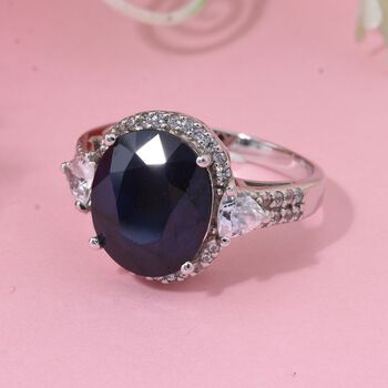 Diffundierter blauer Saphir, Wei&szlig;er Zirkon Ring 925 Silber rhodiniert (Gr&ouml;&szlig;e 17.00) ca. 4.70 ct