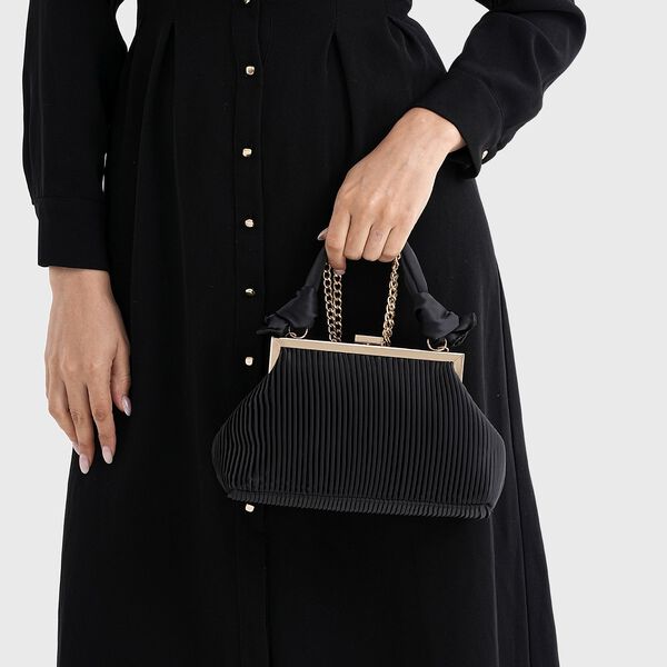 Plissiertes Design Crossbody Tasche mit Knotenhenkel, 23x10x15cm, Schwarz image number 3