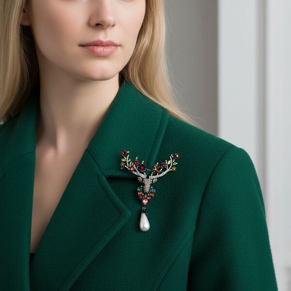 Kunststoff Perle, Mehrfarbiger Kristall Brosche  Schwarz image number 3