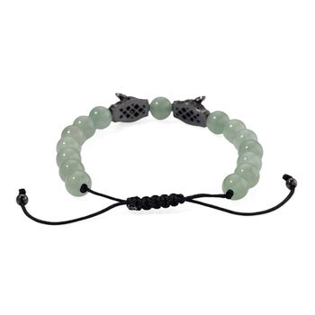 Gr&uuml;ner Aventurin, Schwarzer Zirkonia Armband, Flexibles, Messing Schwarzes Rhodium