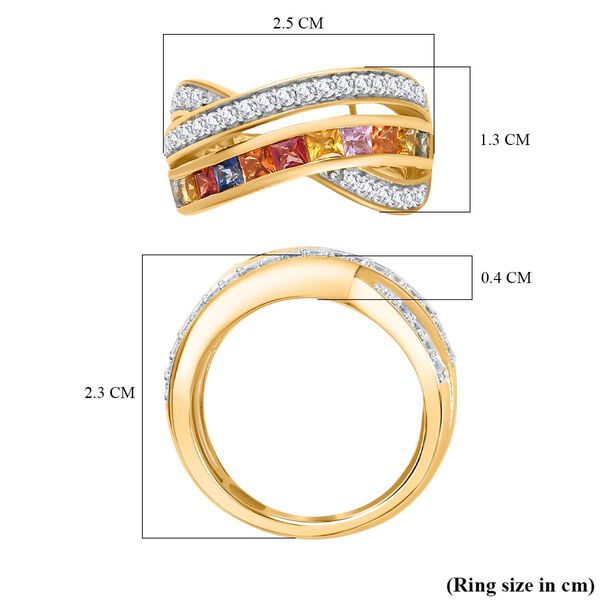 Mehrfarbiger Saphir, Weißer Zirkon Ring, 925 Silber Gelbgold Vermeil (Größe 18.00) ca. 2.12 ct image number 7