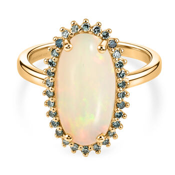 LUXURIANT - AAA Nat&uuml;rlicher, &auml;thiopischer Welo Opal, Lab Grown Gr&uuml;ner Diamant Ring 925 Silber 750 Gelbgold vermeil (Gr&ouml;&szlig;e 17.00) ca. 3,77 ct