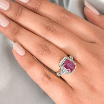 Afrikanischer Rubin und Zirkon-Ring, (Fissure gef&uuml;llt), 925 Silber vergoldet