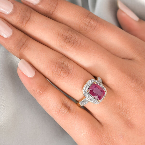 Afrikanischer Rubin und Zirkon-Ring, (Fissure gefüllt), 925 Silber vergoldet image number 3