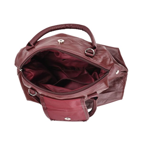 CLOSE OUT DEAL Patchwork-Tasche aus weichem Schafleder, mit Tragegriffen und abnehmbarem Schulterriemen, 29x15x21 cm, Burgund image number 5