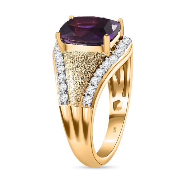 AAA Marokkanischer Amethyst, Wei&szlig;er Zirkon Ring 925 Silber Gelbgold Vermeil (Gr&ouml;&szlig;e 17.00) ca. 3,14 ct image number 5