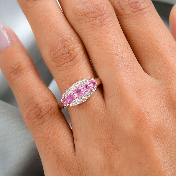 Rosa Saphir und Zirkon Cluster Ring, 925 Silber rosévergoldet, 1,34 ct. image number 3