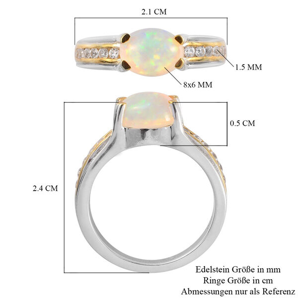 Nat&uuml;rlicher &Auml;thiopischer Opal und Zirkon Ring 925 Silber zweifarbige &Uuml;berzug image number 6