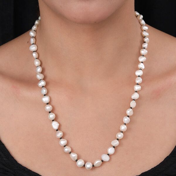 Süßwasserzuchtperlen und schwarze Spinell-Halskette, ca. 50 cm lang, 925 Silber image number 2