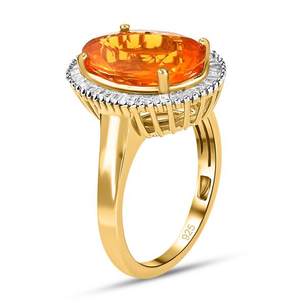 Brasilianischer Feueropal, weißer Diamant Ring, 925 Silber Gelbgold Vermeil, (Größe 17.00) ca. 4.18 ct image number 4