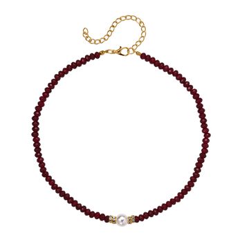 Muschelkernperle, rote Quarzit und wei&szlig;e Kristall 40,5+10cm Halskette