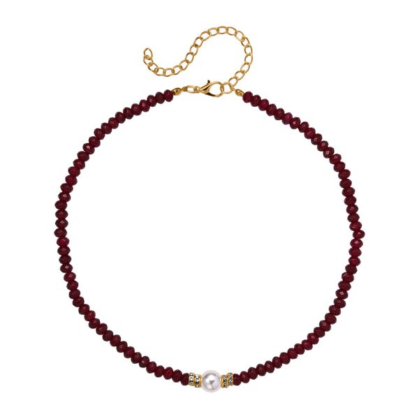 Weiße Muschelkernperle (9-11 mm), Roter Quarzit Halskette, verstellbar 40.5 cm +10 cm Extender, goldfarben image number 3