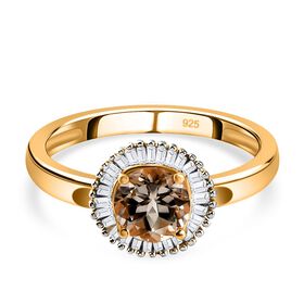 AAA Turkizit und weißer Diamant-Ring, 925 Silber Gelbgold Vermeil  ca. 1,09 ct