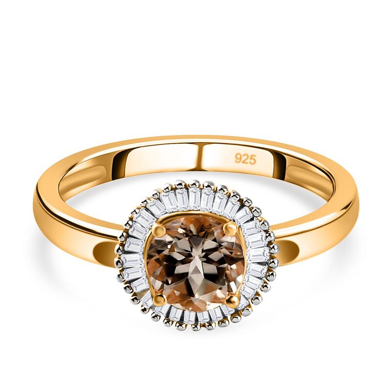 AAA Turkizit und weißer Diamant-Ring, 925 Silber Gelbgold Vermeil  ca. 1,09 ct image number 0