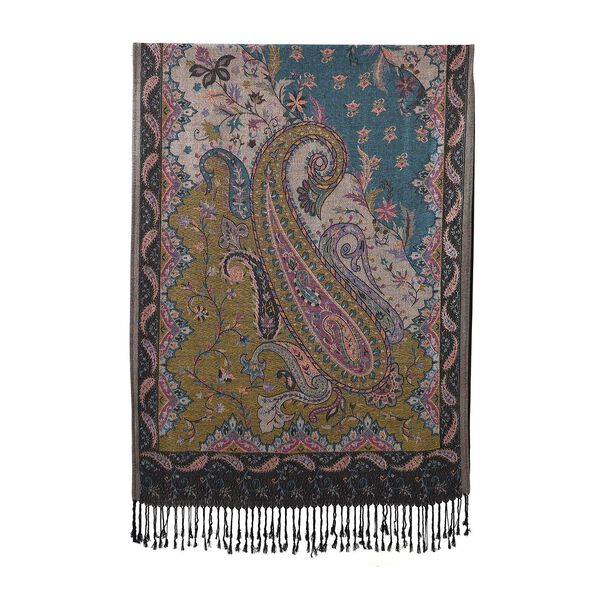 Schal mit Quasten und Paisleymuster, 70x180 cm, Schwarz, olivgr&uuml;n und blaugr&uuml;n image number 2