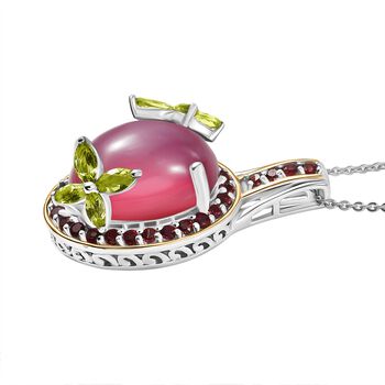 D'Joy Maulbeer Mondstein, Peridot Schmuckset ca. 50 cm 925 Silber rhodiniert, 925 Silber Rhodiniert und 750 Gelbgold Vermeil ca. 12.50 ct