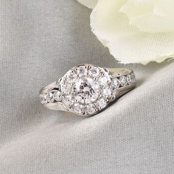 LUSTRO STELLA Hergestellt mit ZIRKONIA Ring 925 Silber Platin-&Uuml;berzug (Gr&ouml;&szlig;e 16.00) ca. 2,96 ct