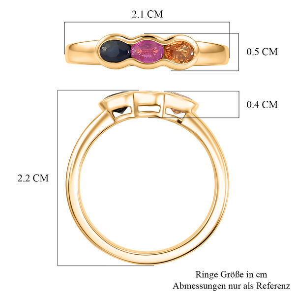 D'Joy Blauer Saphir, Mehrfarbig Saphir Ring 925 Silber Vergoldet (Gr&ouml;&szlig;e 16.00) ca. 0,61 ct image number 6