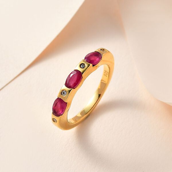 Afrikanischer Rubin (Fissure gef&uuml;llt), Wei&szlig;er Zirkon Ringe 925 Silber Gelbgold Vermeil (Gr&ouml;&szlig;e 16.00) ca. 1,08 ct image number 2