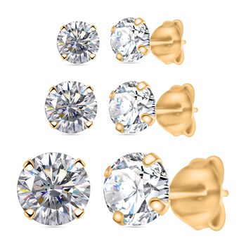 3er Set - AAAA Wei&szlig;er Zirkonia Ohrstecker, 925 Silber vergoldet