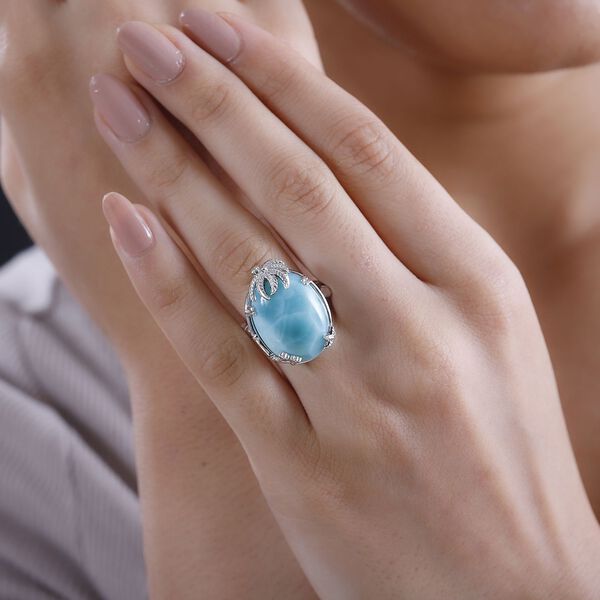 AA Nat&uuml;rlicher gr&uuml;ner Larimar und Zirkon Ring - 19,05 ct. image number 2