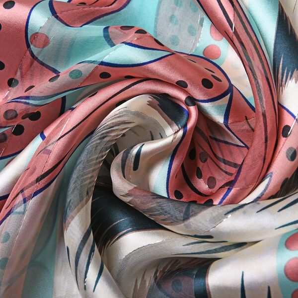 LA MAREY: Bedruckter Schal aus 100%  Maulbeerseide, Leo-Print und Schn&ouml;rkel-Muster, inkl. Geschenkbox, Sand-T&uuml;rkis-Rosa&nbsp; image number 5