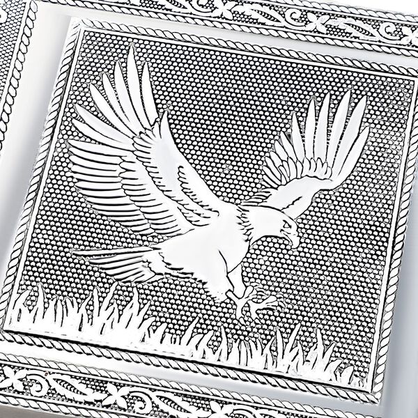 2er-Set – Oxidierte 20x13,5x7cm Aluminium-Schmuckbox und 16x9,5x3,8cm Perlen-Box, Adler-Prägung, Silber und Blau image number 4