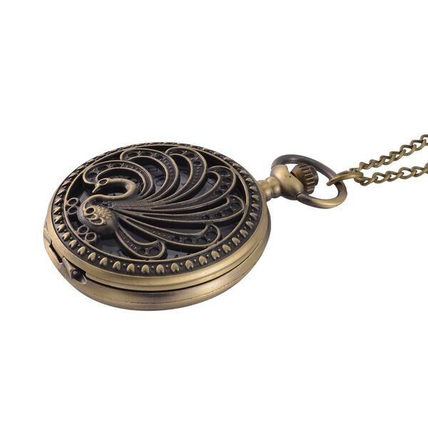 STRADA Pfaumuster Antikbronze-Taschenuhr - mit japanischem PC21S-Uhrwerk und wasserresistenter 78 cm ca. 47,00g image number 4