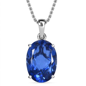 Ceylon Blau Triplette Quarz Anh&auml;nger mit Kette, 925 Silber rhodiniert ca. 12.00 ct