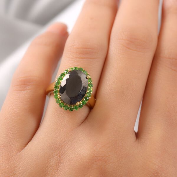 Elite Shungit und Nat&uuml;rlicher Chromdiopsid Ring 925 Silber vergoldet  ca. 4,50 ct image number 3