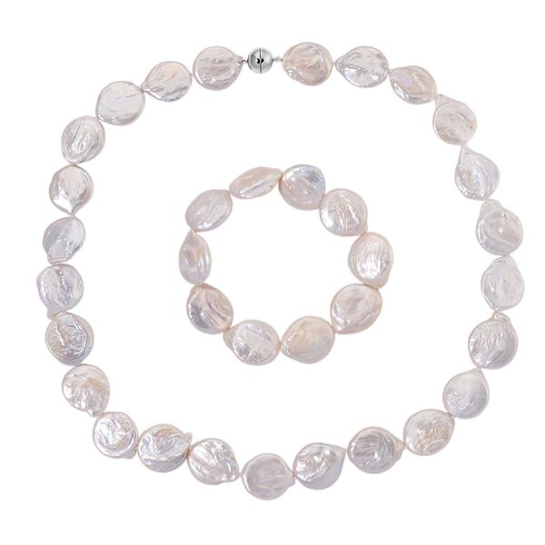 EINMALIGES ANGEBOT - 2er Set Wei&szlig;e Keshi Perl Halskette und Armband, 316L Wei&szlig; Edelstahl