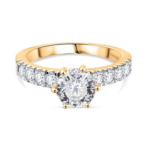 D’joy 100 Facetten Moissanit Ring 925 Silber 750 Gelb Vergoldet (Größe 20.00) ca. 1,75 ct image number 0
