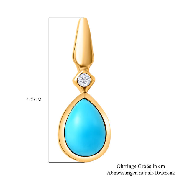 Amerikanische, nat&uuml;rliche Sleeping Beauty T&uuml;rkis und wei&szlig;e Zirkon-Ohrringe, 925 Silber vergoldet ca. 1,50 ct image number 6