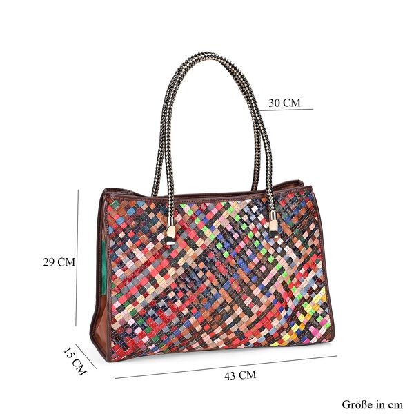 Chaos by Elsie - Echtleder Handtasche mit RFID-Schutz, Gewebtes Muster in Multicolor, 43x15x29 cm image number 7