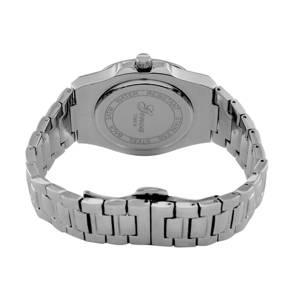 Genoa Time V2 - PC32 Japanisches Uhrwerk, Datumsanzeige, robustes Gehäuse in PNP-Stahloptik, weißes Zifferblatt mit hydraulischen Details, Edelstahlarmband image number 6