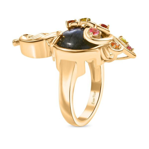 Labradorit, Multi-Turmalin und schwarzer Spinell Anh&auml;nger und Ring image number 12