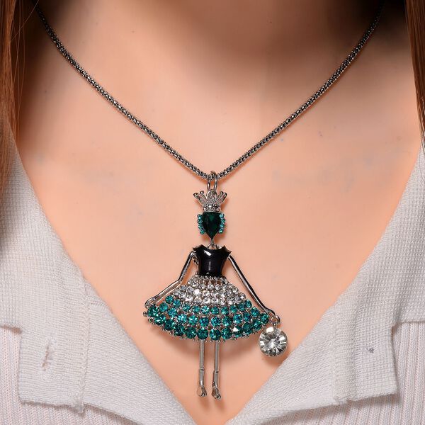 Emaillierte neongr&uuml;ne und wei&szlig;e Kristall-Halskette, 70+5 cm image number 2