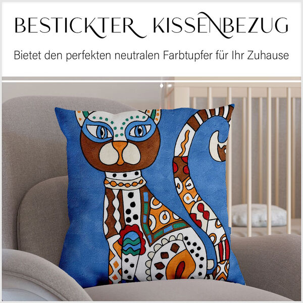 Kissenbezug, Einzelkatze in blau image number 4