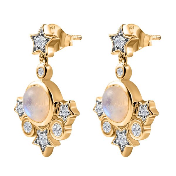 GP Celestial Kollektion - AA Regenbogen Mondstein, Moissanit Ohrringe 925 Silber 750 Gelbgold Vermeil ca. 5.42 ct image number 3