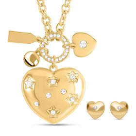 Weiße Kristall-Herz-Charms-Halskette und Ohrringe - 1.80 ct.