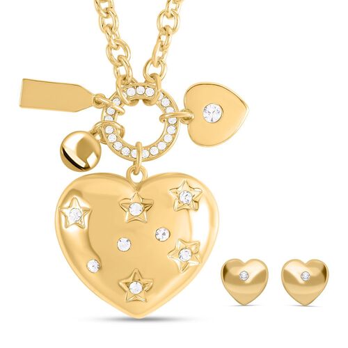 Weiße Kristall-Herz-Charms-Halskette und Ohrringe - 1.80 ct. image number 0